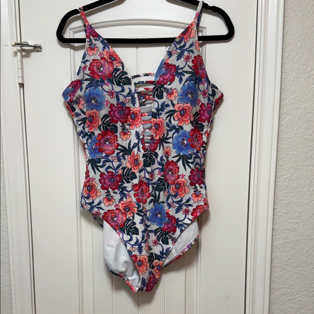 Time and Tru Floral Swimsuit with Strappy Design
